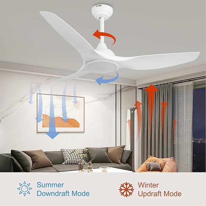 52 Inch 3 Blade Modern White Ceiling Fan with Light Remote Control | Quiet DC Motor, High CFM 6 Speed, Dimmable 3 Color LED,Indoor Ceiling Fan for Bedroom Living Room Porch