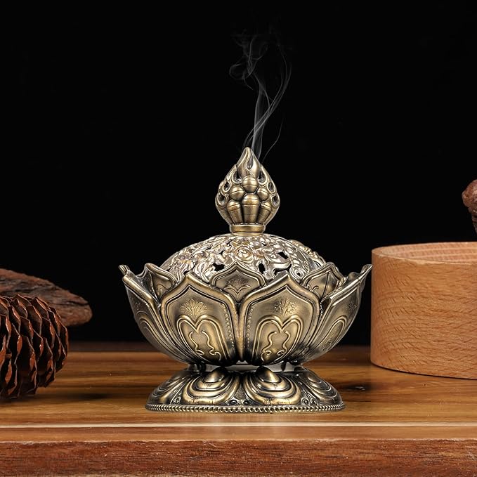 Small Classic Lotus Incense Burner 2.75 X 2.87inch Mini Vintage Lotus Incense Burner Holder Mini Lotu Cone Incenses Holder Charcoal Lotuss Flower Shaped Incenses Holders Classic for Stick and Metal