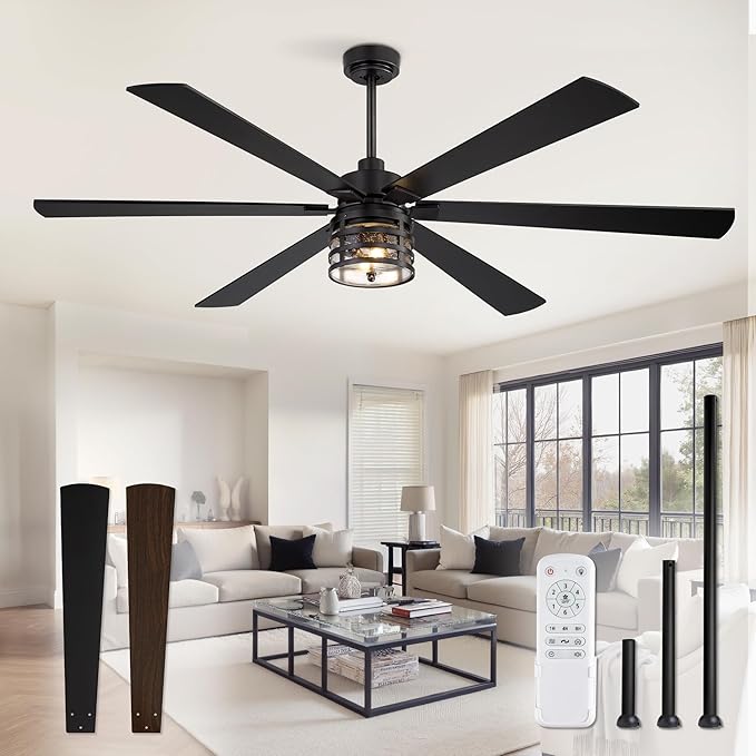 Fanbulous 72 Inch Large Farmhouse Ceiling Fan with Light & Remote,Black | Powerful 6-Speed Reversible DC Motor, Industrial 6 Dual Finish Blades, Ideal for Living Room, Bedroom, Patio, Garage