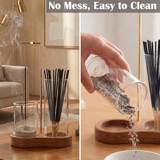 2 in 1 Incense Holder for Sticks with Glass Ash Catcher - Upside Down Anti-Ash Flying Incense Burner & Stick Storage Organizer, Ideal for Meditation, Yoga, Zen Home Decor, Spa Relaxation Gift