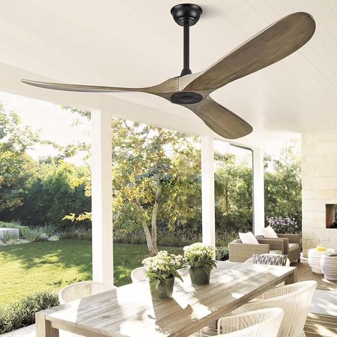 ABZ 52" Ceiling Fan without Light - 52 inch Propeller Solid Wood Blades Bronze Gray Ceiling Fan no Light with Remote Control for Outdoor Indoor Patio Porch Living Room