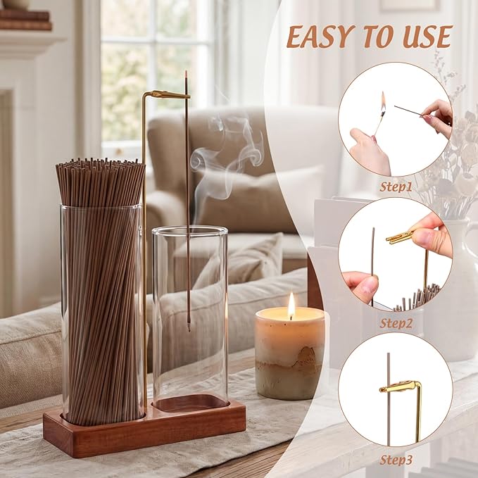 Hushee 2 in 1 Incense Burner Holder with Storage, Mess Free Incense Stick Holder with Removable Glass Ash Catcher, No Ash Flying for Yoga, Meditation, Spa & Home Decor (2 Pcs)