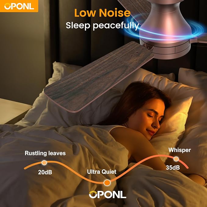 OPONL Ceiling Fan with Light, 42 inch Low Profile Ceiling fan with Light and Remote Control, Reversible, 6CCT, Dimmable, Noiseless, Brown Ceiling Fan for Bedroom, Indoor/Outdoor Use, Modern