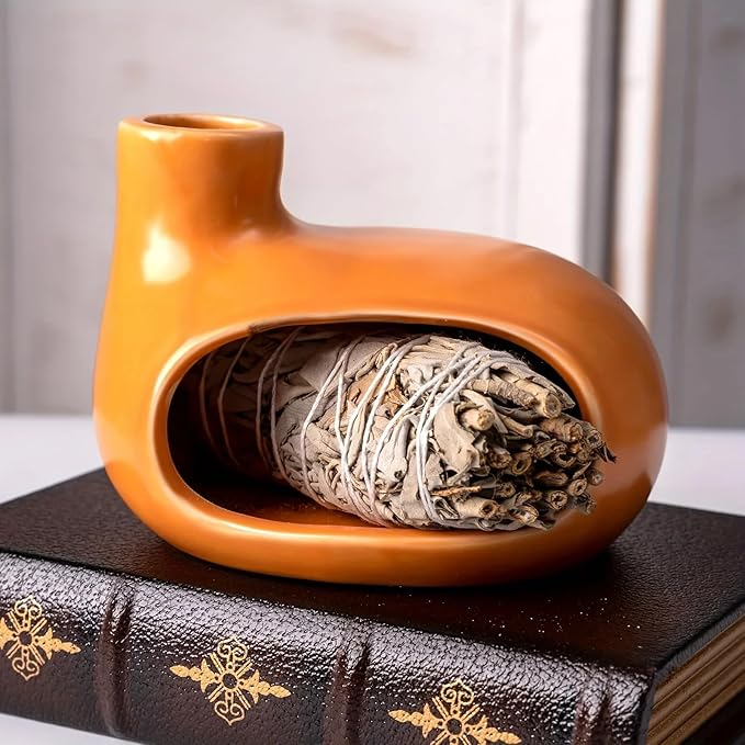 Palo Santo Holder, Modern Chimney Ceramic Incense Burner with Ash Catcher for Yoga, Meditation, Home Fragrance & Cleansing, Burning Palo Santo Sticks, Cone Incense, Resin, Sage, Ideal Gifts for Mom