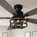 52 Inch Flush Mount Farmhouse Ceiling Fan with Light and Remote Control | 5 Reversible Blades Low Profile Ceiling Fans with 3-Light 6 Speeds 3 Timing for Living Room Bedroom Kitche