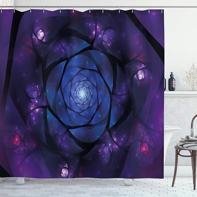 Ambesonne Mandala Shower Curtain, Psychedelic Universe Flower in Space Motif Art Print, Cloth Fabric Bathroom Decor Set with Hooks, 69" W x 70" L, Purple Blue
