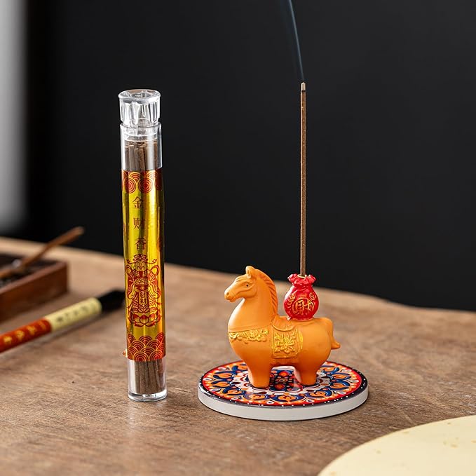 Horse Incense Burner-Resin Fortune Horse Incense Holder with Tray & Gift Box,Aromatherapy Decor for Yoga, Meditation,Home Office,Horse Lover Gift (Orange)