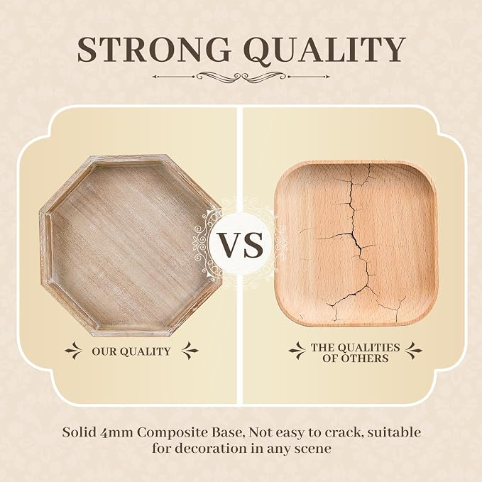 Wooden Decorative Tray, Small Serving Tray with Wood Bead, Farmhouse Big Tray for Ottoman, Countertop, Coffee Tabl, 13" x 13"x 1.6" (White Washed)
