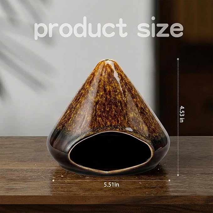 Handcrafted Ceramic Palo Santo Holder –Artistic Incense Burner for Meditation, Mindfulness & Zen Home Decor – Wabi-Sabi Style Cone Sculpture, Relaxation & Aromatherapy-Gift for Yoga (Brown)