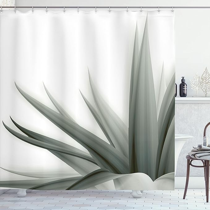 Ambesonne Flower Shower Curtain, Ombre Color Change Style Leaves Water Colored Print Calming Details Image, Cloth Fabric Bathroom Decor Set with Hooks, 69" W x 75" L, Sage Green