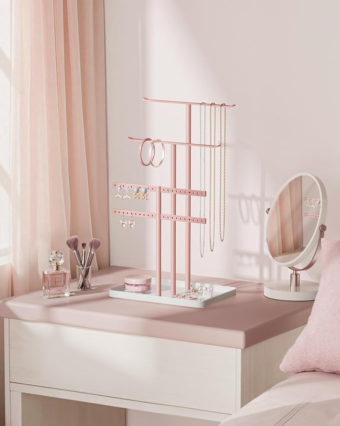 pickpiff Pink Jewelry Organizer: 14.5" Sturdy Stand for 80 Pcs Jewelry