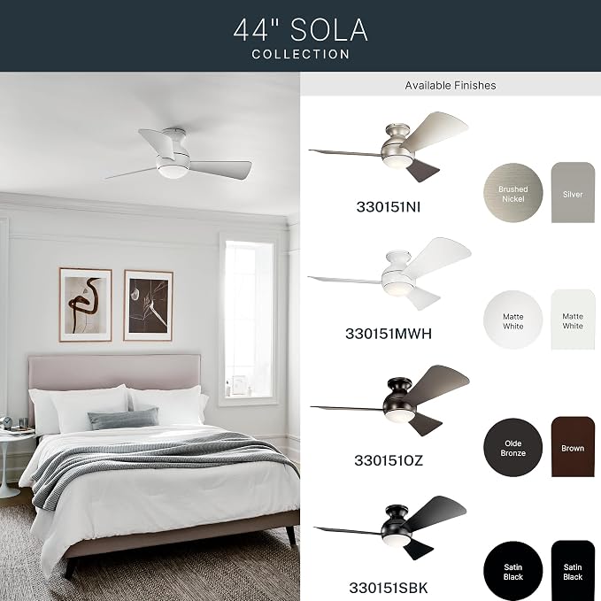 Kichler Sola LED 44" 3 Blade Fan with Etched Cased Opal Glass in Olde Bronze finish and Brown Blades