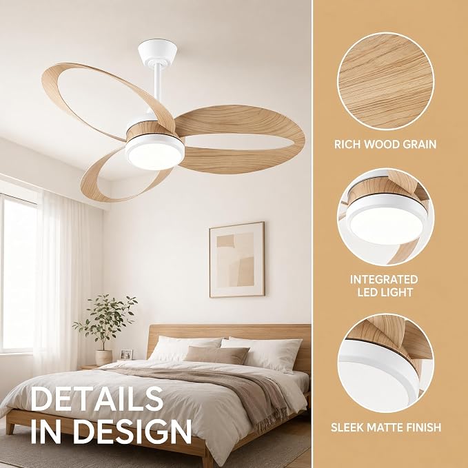 42 Inch Ceiling Fan with Light | Modern Low Profile Flush Mount | Quiet DC Motor, 6-Speed Reversible, 3CCT Dimmable LED, Remote Control – Ideal for Bedroom, Living Room, Kitchen