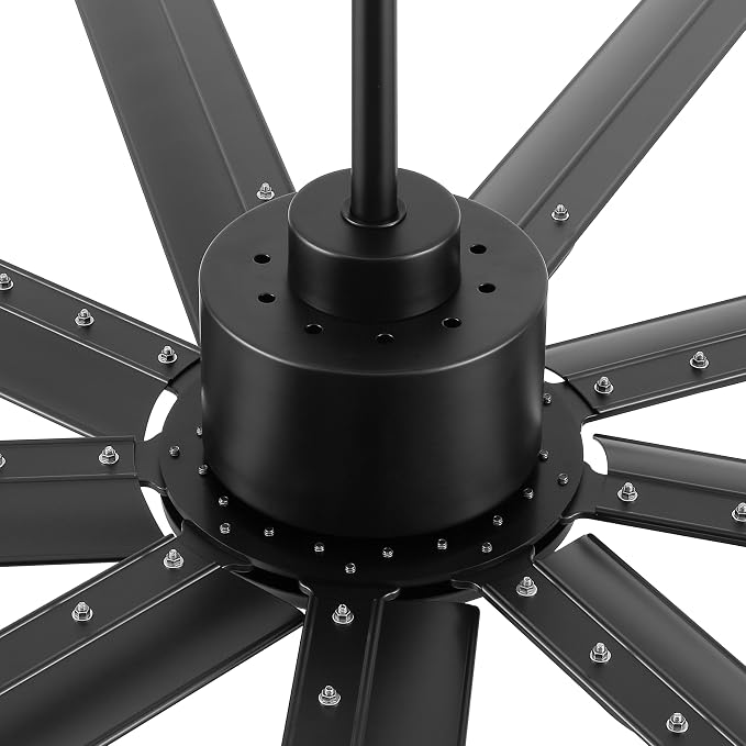 WINGBO Black Industrial Ceiling Fan No Light 96", 9 Aluminum Blades, 6 Speed Remote Control, Reversible DC Motor, for Home and Commercial Use, Living Room/Shop/Warehouse