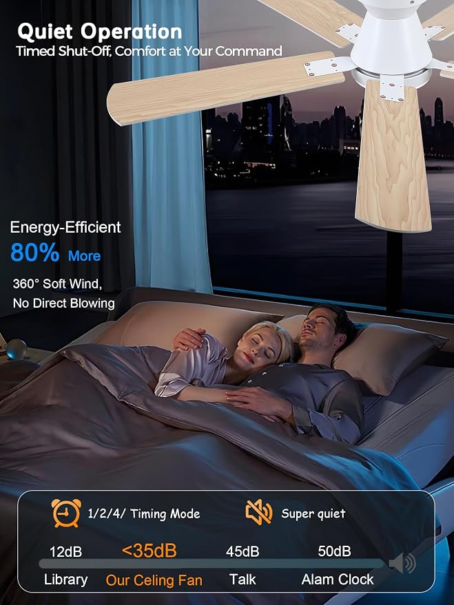 Ceiling Fans with Lights, 52 Inch Ceiling Fan with Light and Remote/APP, Low Profile Ceiling Fan with Light, DC Reversible, 6 Speed Noiseless LED Ceiling Fan, White Small Ceiling Fan for Bedroom