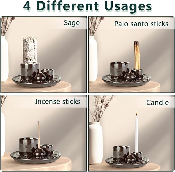 Comeon Ceramic Incense Stick Holder,Home Yoga 3 in 1 Incense Burner Sage Holder for Burning