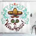 Ambesonne Mexican Shower Curtain, Mexico Style Sketch Floral Ornament Typography Design Hispanic Artwork, Cloth Fabric Bathroom Decor Set with Hooks, 69" W x 70" L, Seafoam Brown Orange
