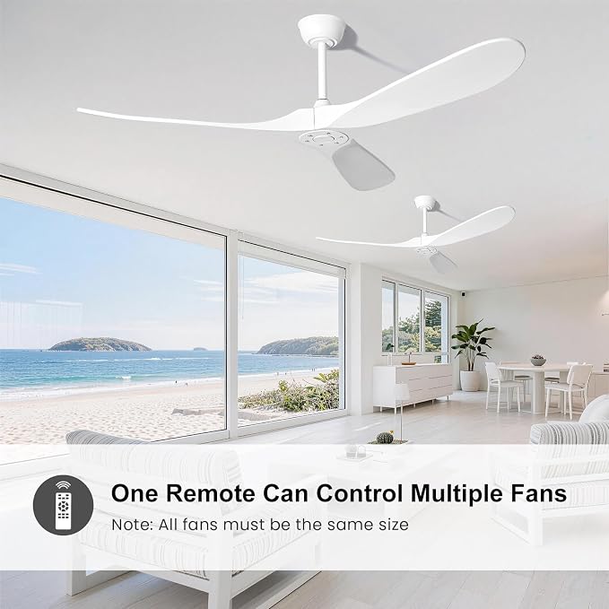 heimo 72 Inch white Ceiling Fan No Light,Indoor Outdoor 3 Blade Wood Ceiling Fans without Lights for Patios Living Room Porch Garage Big Extra Large Wooden Fan with Downrod