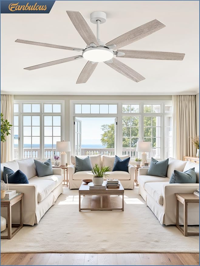 Fanbulous 62 Inch Large Ceiling Fans with Lights and Remote, Grey Modern Ceiling Fan with 3CCT LED Light, Quiet DC Motor,Indoor/Outdoor Ceiling Fan with 7 Dual Finish Blades for Living Room, Patio