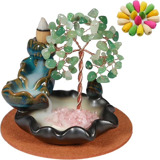 Dreamgirnh Backflow Incense Burner, Waterfall Incense Holder, Gemstone Money Tree Home Decoration, Office Desk Accessories for Women, House Warming Gifts New Home Fathers Day Dad Gifts