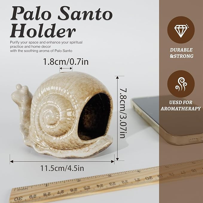 MOUGIGI Handmade Ceramic Snail Palo Santo Holder & Mini Chiminea Incense Dish- Elegant Cone Burner for Palo Santo Sticks & Sage-Perfect for Energy Cleansing, Yoga, Meditation, Zen, Altar, Aromatherapy