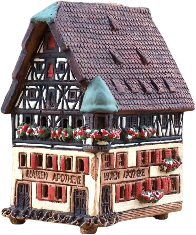 Ceramic Houses and Villages Collection - Handmade House Collectible Miniature of The Original Marienapotheke in Rothenburg Germany - Cone Incense Holder R278