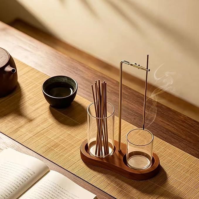 Incense Holder for Sticks with Glass Ash Catcher,Ash-Proof Incense Stick Burner,with 40 Sticks of Incence,Modern Incense Holder for Spa,Yoga,Meditation and Home Decor (2P)
