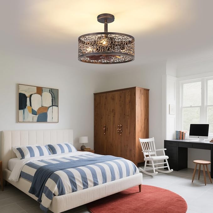 COCOSTAR Vintage Chandelier Ceiling Fan with Light: Bronze Caged Fandelier | Smart Remote/APP,Enclosed,Sloped Ceiling,15" Rustic Fan with Small Ceiling Fixtures for Kitchen Bedroom Living Dining Room
