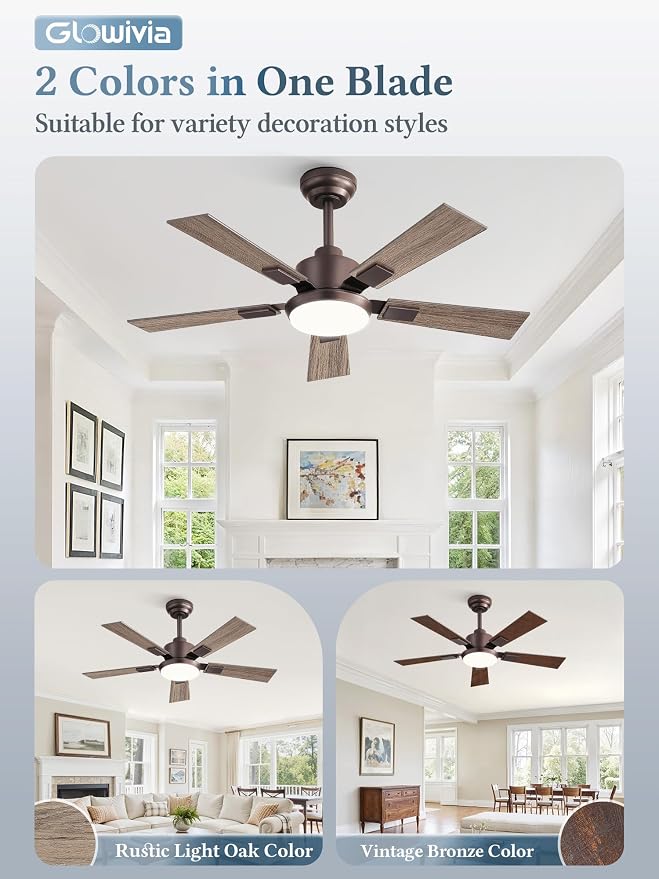 42 Inch Ceiling Fans with Lights and Remote&APP Control, Bronze Smart Ceiling Fan with 3000-6000K Dimmable, 6 Speeds Quiet Reversible Motor, Indoor/Outdoor Ceiling Fan for Bedroom Living Room