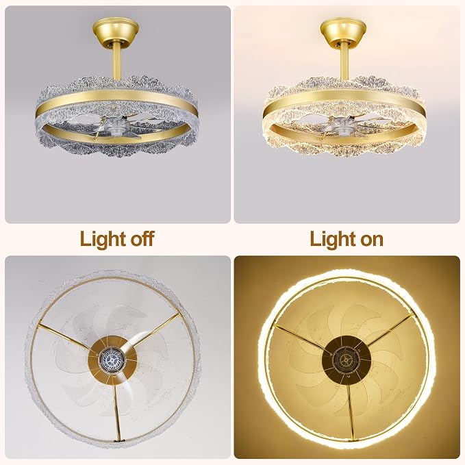 Depuley Fandelier Ceiling Fans with Lights: 20" Gold Cagd Fan with Remote Control - Crystal Chandelier Fan Light for Girl's Bedroom Living Room Nursery