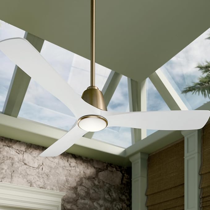 Kichler 54" Volos II 3 Blade Ceiling Fan in Champagne Bronze with Matte White Blades, Easy-to-Install AC Motor, Downrod, 300054-CPZ