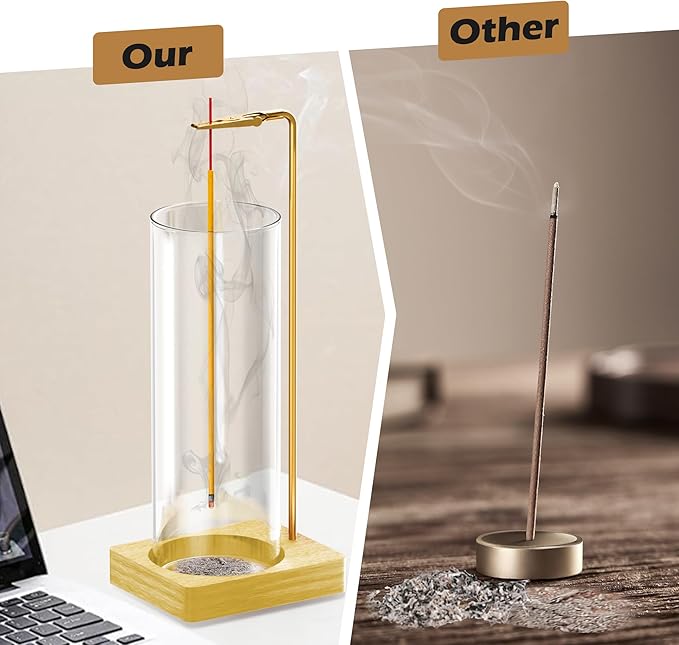 Incense Holder for Sticks, Insence-Stick Holder, Anti-Ash Flying No Mess Incense Burner, Incense Stick Holder with Glass Ash Catcher, for Yoga Spa Meditation Home Decor(2 Pack)