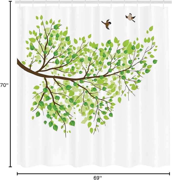Ambesonne Hummingbird Shower Curtain, Branch with Hummingbirds in Seasonal Vivid Colors Spring Freedom Nature, Cloth Fabric Bathroom Decor Set with Hooks, 69" W x 70" L, Brown White