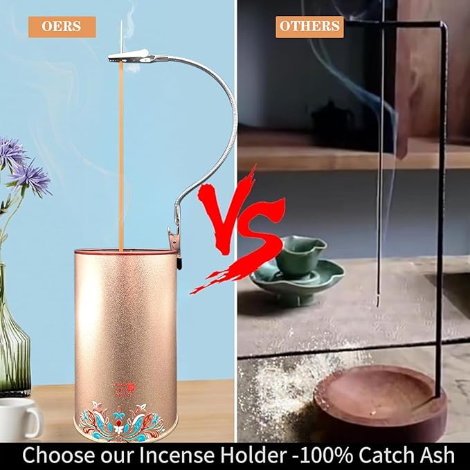 Metal Incense Burner with Anti-Flying Ash Technology & Adjustable Clamp,Elegant Ash Catcher for Home &Yoga & Meditation Ash Catcher Container (3.2x5.7in) (1, Enamel Blue)