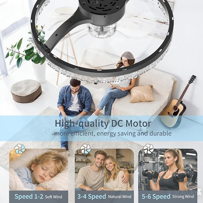 Ceiling Fans with Lights and Remote, 20" Low Profile Flush Mount Ceiling Fan, 3000-6500K Dimmable LED Fandelier, 6 Quiet Speeds for Bedroom