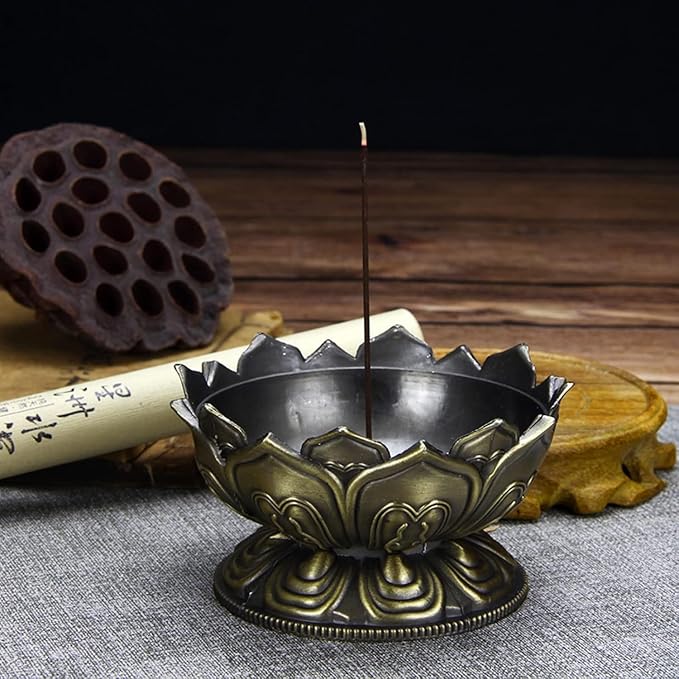Vintage Backflow Smoke Incense Incense Holder Metal Incense Cone Holder Lotus Bowl Zinc Alloy for Home Office Ornament (Bronze)