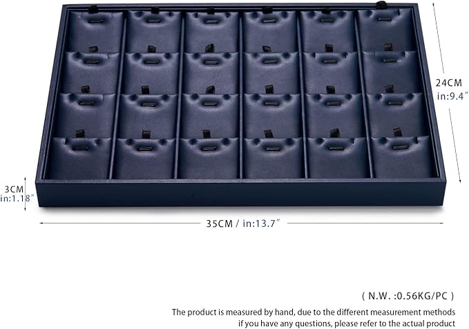 Oirlv Stackable 24 Gird Necklace Organizer Tray with Removable Jewelry Cards Necklace Pendant Jewelry Drawer Organizer Blue