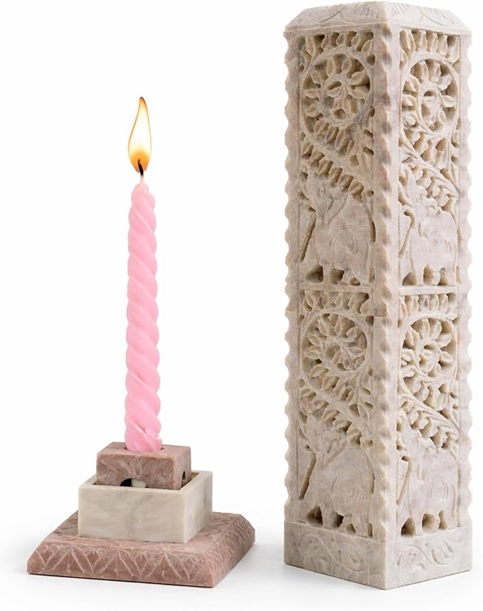 Carry Me Handmade Marble Soapstone Incense Stick Burner | Candle Stick Holder | Tea Light Stand - Perfect Elephant Carving for Gifting. Decorative Home and Kitchen Decor (3 x 3 x 11 Inches)