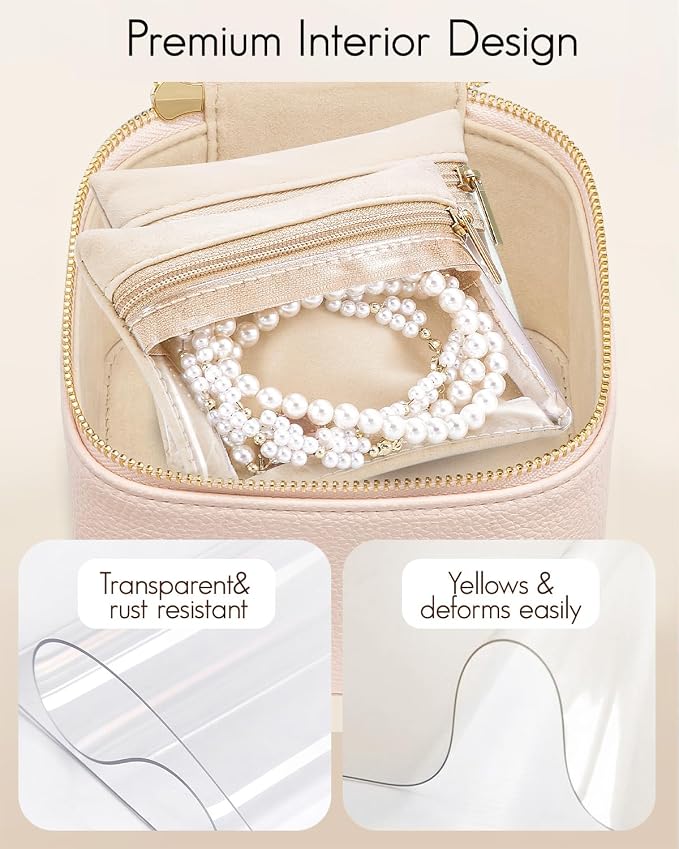 VLANDO Gifts for Teachers,Jewelry Box with 6 Velvet Jewelry Bags Travel Jewelry Storage for Women Girl Jewelry Organizer Necklace Rings Earrings Bags Gifts for Women(Pink)