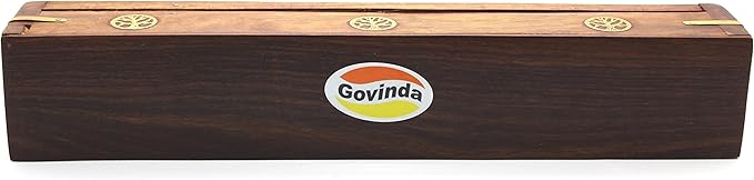 Govinda® Wooden Coffin Incense Burner - 12" Tree of Life - Brass Inlays - Storage Compartment