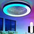 Depuley RGB Ceiling Fan with Light: 19" Enclosed Low Profile Flush Mount LED Ceiling Fans with Remote Control - Modern Black Bladeless Fandelier Dimmable Quiet DC Motor for Bedroom KTV Room