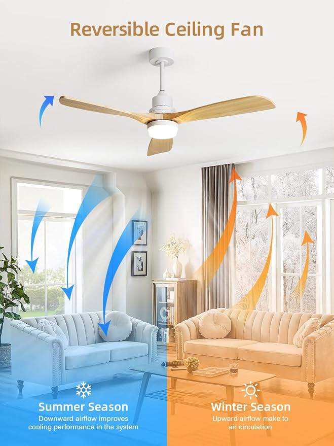 Sofucor 52 Inch Smart Ceiling Fans with Lights and Alexa/APP/Remote Control-Modern Solid Wood Outdoor 3 Blades Ceiling Fan for Indoor/Bedroom/Living Room/Kitchen/Patio, Natural Wood