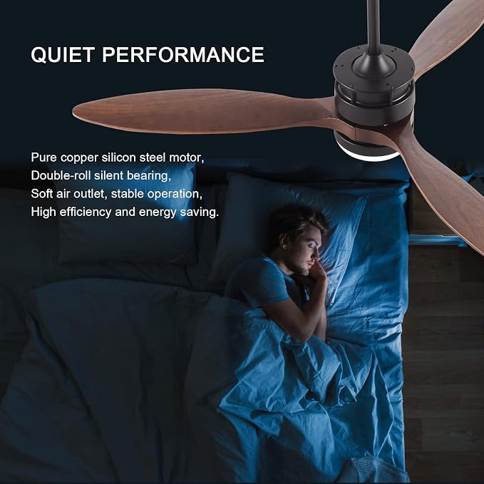 Ceiling Fans with Lights, 52 Inch Indoor Outdoor Ceiling Fan, Wood Ceiling Fan with Remote Control, Noiseless Reversible DC Motor Fan Light for Farmhouse/Living Room/Bedroom/Study