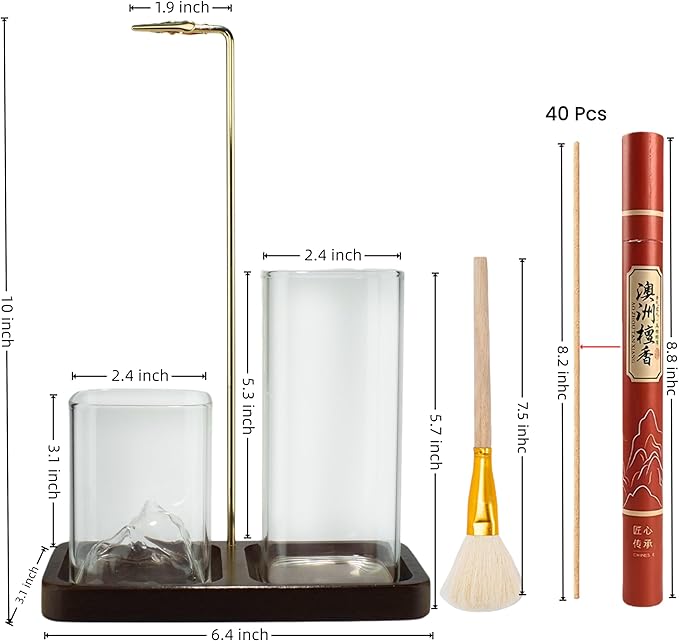 2 in 1 Incense Holder for Sticks, Anti-Ash Flying Burner with 40 Incense Sticks & Removable Glass Ash Catcher, Home Decor for Meditation Yoga Spa