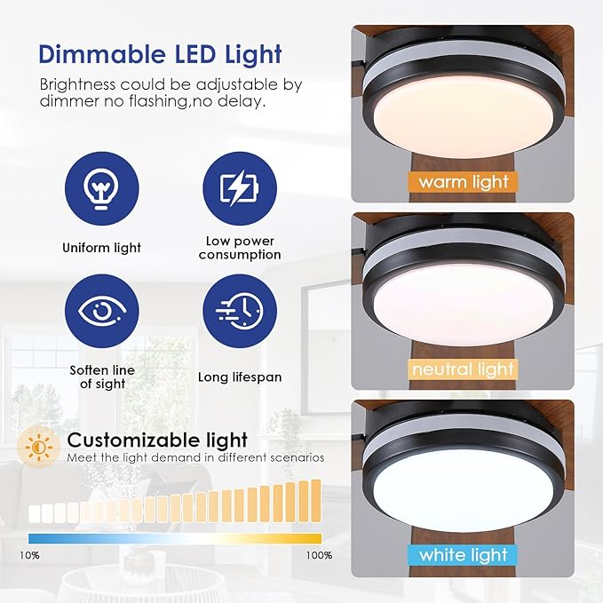 Brown RGB Ceiling Fans with Lights - 46" Flush Mount Ceiling Fan with Remote APP, RGB+3CCT Dimmable Led Light, Reversible 6 Wind Speeds&2H Timer, Low Profile Modern Fan Light Fixture for Bedroom Party