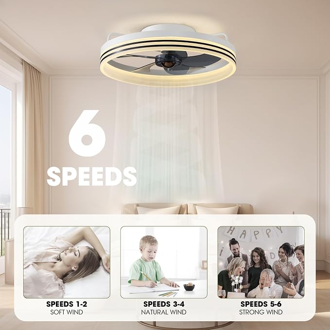 LUDOMIDE Smart Ceiling Fan with Lights, Alexa/Google Assistant/APP Control, 20" Low Profile Fan with 6 Speeds, Bedroom, Living Room, Patio