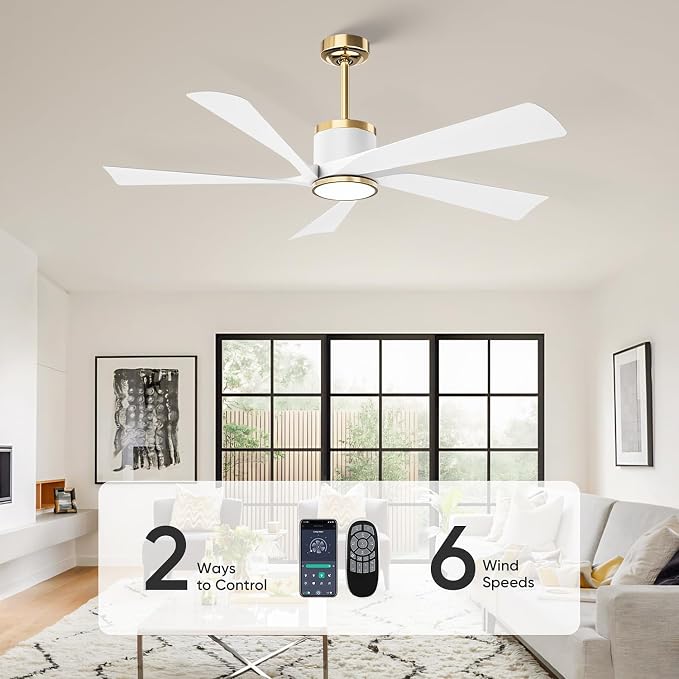 TXCSLY 52" Ceiling Fans with Lights and Remote, Modern Ceiling Fan with Light, Indoor Outdoor Ceiling Fan for Living Room, Bedroom, 5 Blade 3 Color Temperature LED Dimmable (White & Gold)