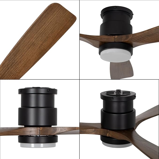 52 Inch Ceiling Fan with Lights Remote, Amber Solid Wood Ceiling Fan