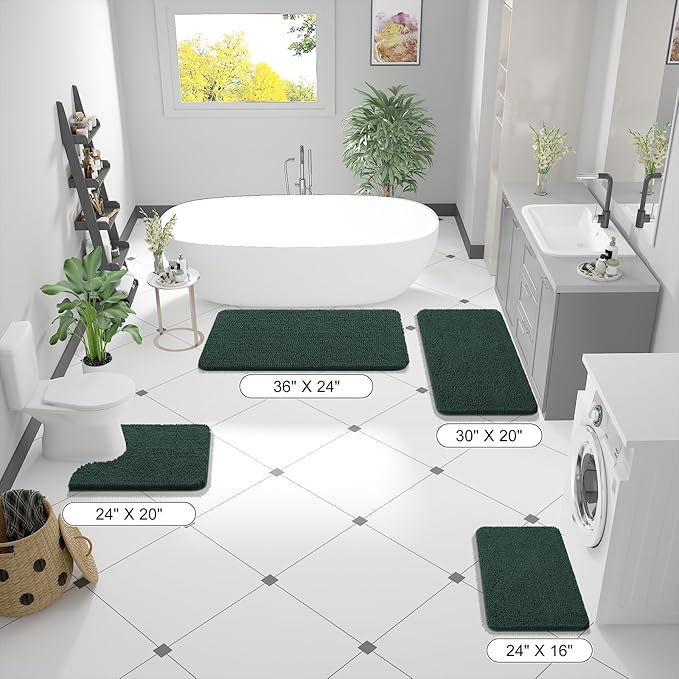 OLANLY Bathroom Runner Rugs 47x17, Soft Absorbent Chenille Bath Rugs, Rubber Backing Quick Dry, Machine Washable Long Bath Mats for Bathroom, Tub and Shower, Home Decor Accessories, Blackish Green