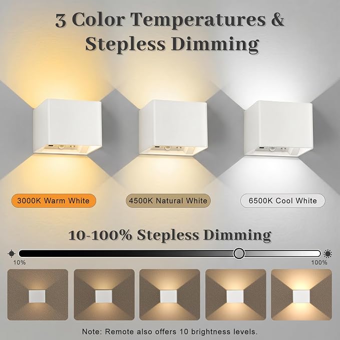 Yochoice Rechargeable Motion Sensor Wall Sconces Dimmable, 6000mAh Wireless Battery Operated Wall Sconce with Touch & Remote Control, 4-Pack White Battery Powered Magnetic Wall Lamps for Hallway Stair